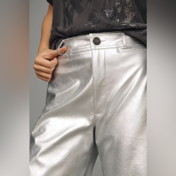 NWT Anthropologie Maeve The Ettie High-Rise Crop Wide-Leg Pants Metallic - Picture 5 of 11